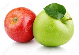 Pair Of Ripe Red And Green Apple Fruits With Apple Leaf Isolated ...