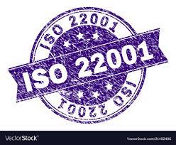 Grunge textured iso 22001 stamp seal Royalty Free Vector