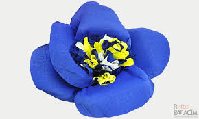Lielie papīra ziedi - Trīskrāsu papīra zieds (zils, dzeltens, balts)
