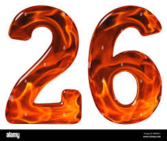 26, twenty six, numeral, imitation glass and a blazing fire, isolated on  white background Stock Photo - Alamy
