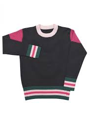 Tumši pelēks merino vilnas džemperis ar rozā un zaļu | HEBE