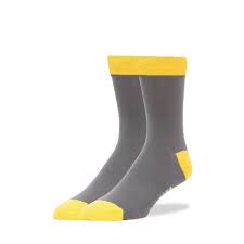 Solid Gray With Yellow Trim Socks - SprezzaBox